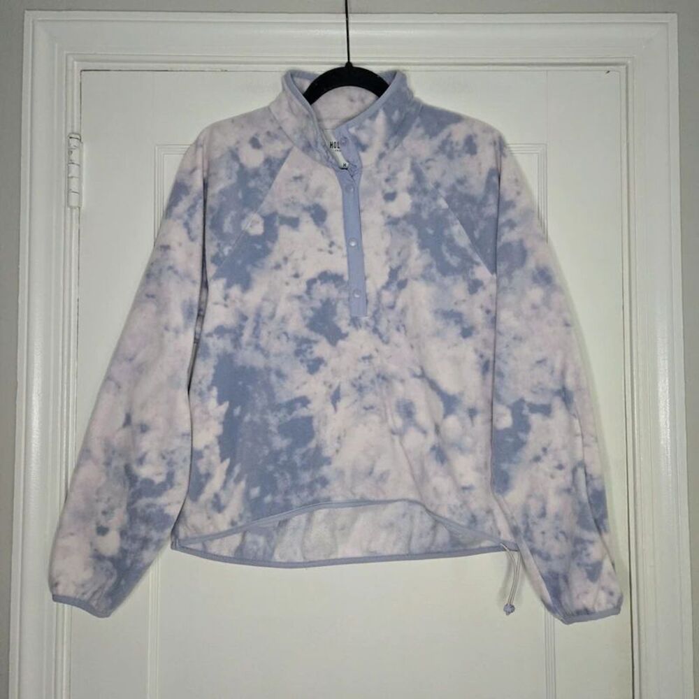 Hollister Fleece Blue and Light Pink Tie Dye Crewneck Women's Medium